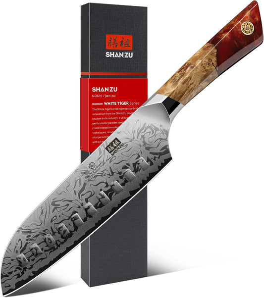 Damascus Chef Knife, SG2 Powder Steel Japanese Kitchen Knife | 7 inch Hand Forged 91 Layers Damascus Steel Ultra Sharp Knife with Ergonomic Maple Handle