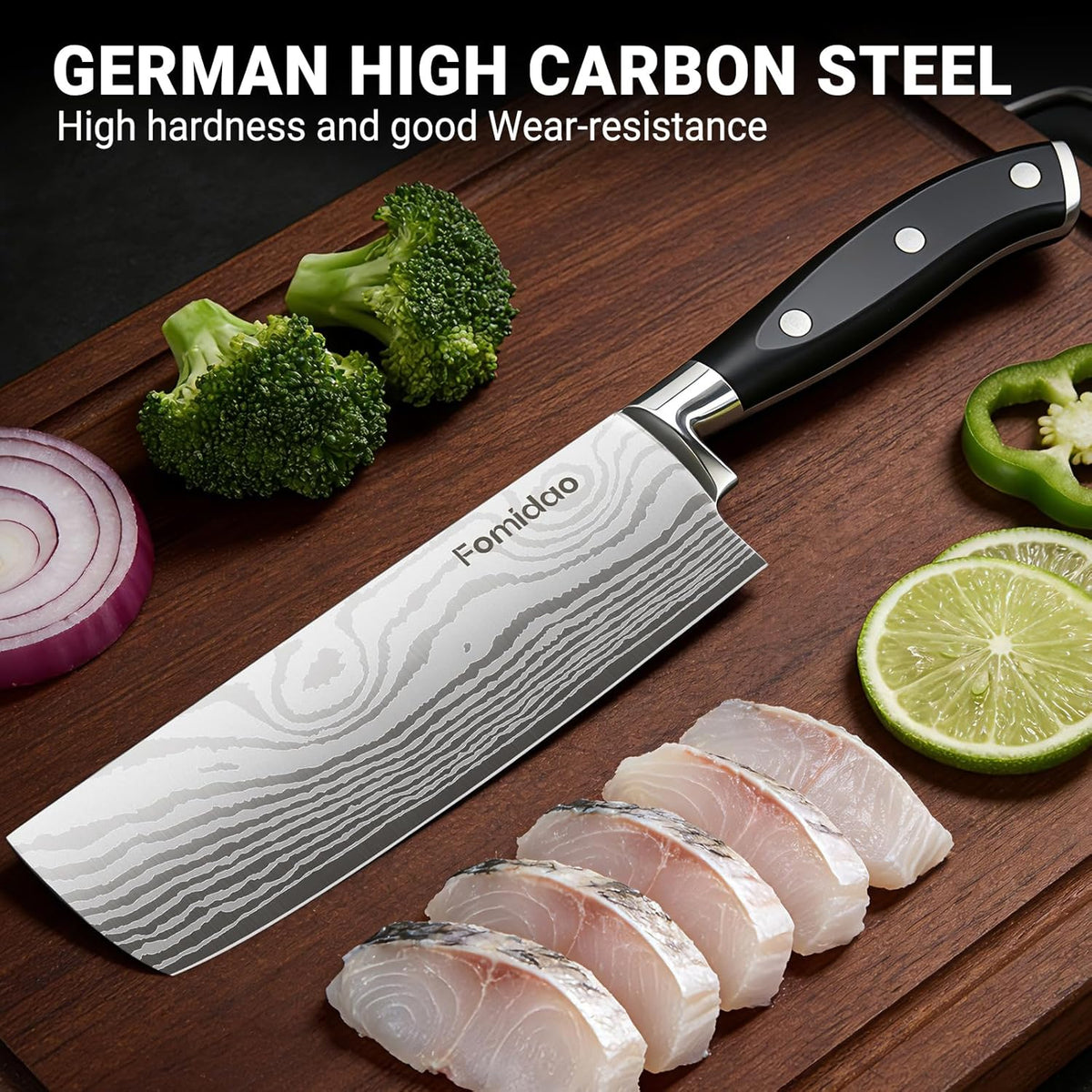 Nakiri Knife 7 Inch, Razor Sharp Meat and Vegetable Kitchen Knife, High Carbon Steel Japanese Chef Knife, Multipurpose Chopping Knife With Full Tang Handle for Home Kitchen Cooking