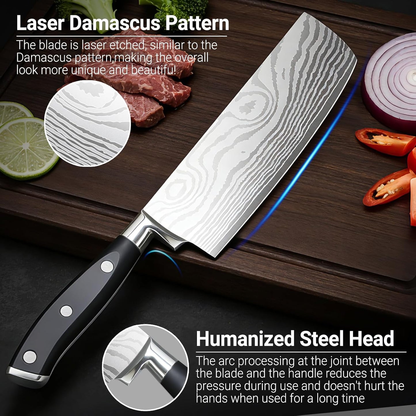 Nakiri Knife 7 Inch, Razor Sharp Meat and Vegetable Kitchen Knife, High Carbon Steel Japanese Chef Knife, Multipurpose Chopping Knife With Full Tang Handle for Home Kitchen Cooking
