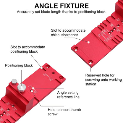 Chisel Sharpening Jig, Honing Guide for Woodworking Chisels and Planes Width 0.1" to 2.8", Metal Chisel Sharpening Kit with Angle Fixture and Angle Gague, Pink Red