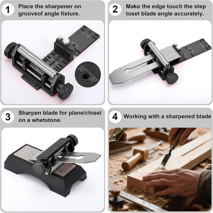 Chisel Sharpening Jig, Honing Guide for Woodworking Chisels and Planes Width 0.1" to 2.8", Metal Chisel Sharpening Kit with Angle Fixture and Angle Gague, Pink Red