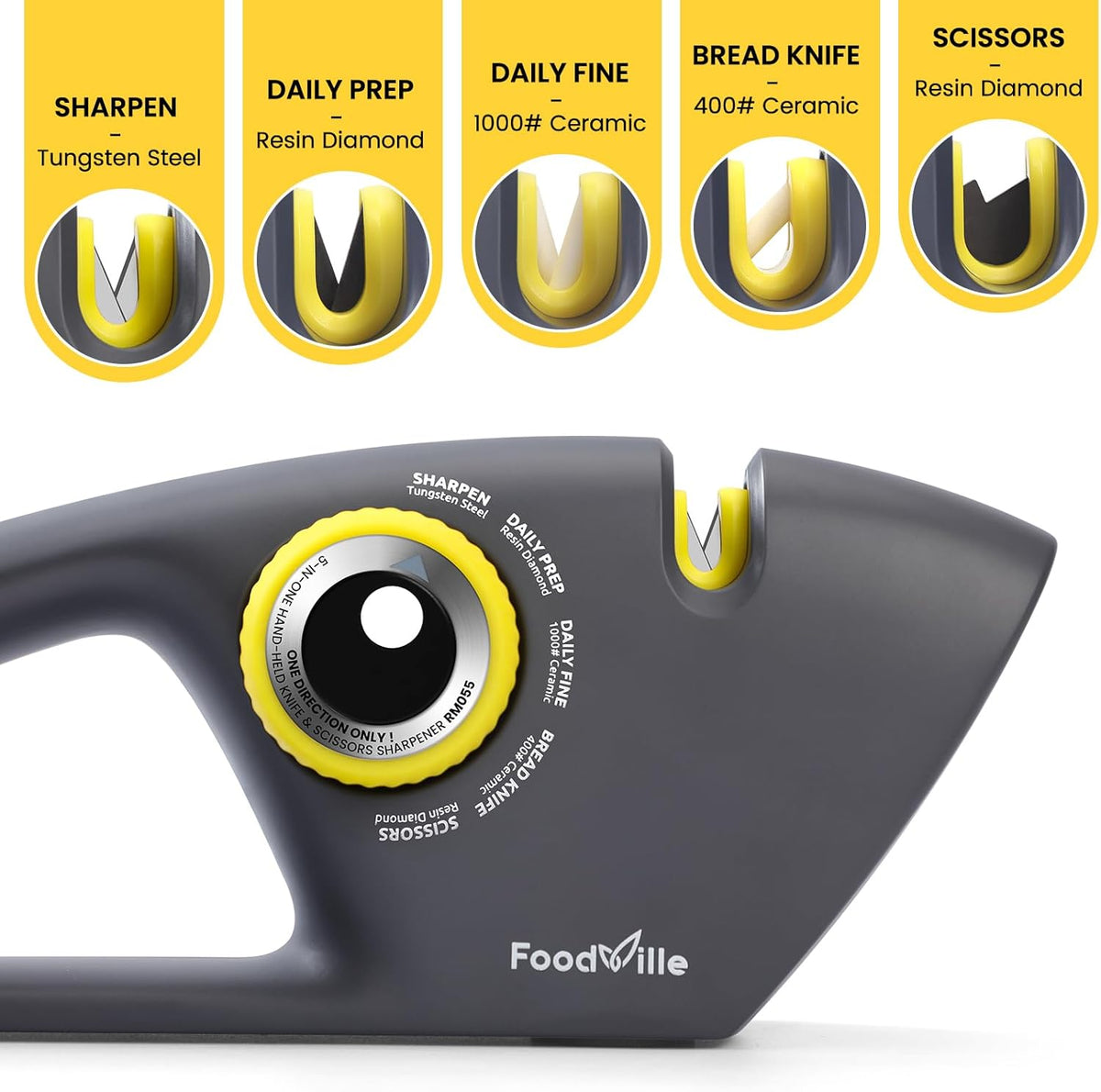 5 in 1 Knife Sharpener with 5 Stages including Tungsten, Diamond, Ceramic for Scissors and All Kinds of Kitchen Knives with Straight and Serrated Blades