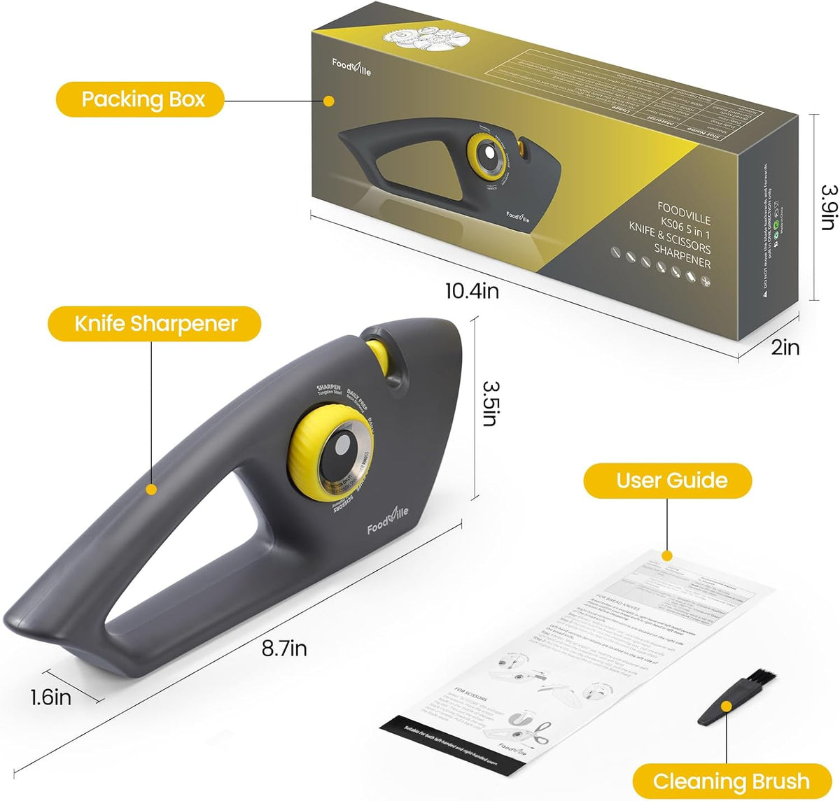 5 in 1 Knife Sharpener with 5 Stages including Tungsten, Diamond, Ceramic for Scissors and All Kinds of Kitchen Knives with Straight and Serrated Blades