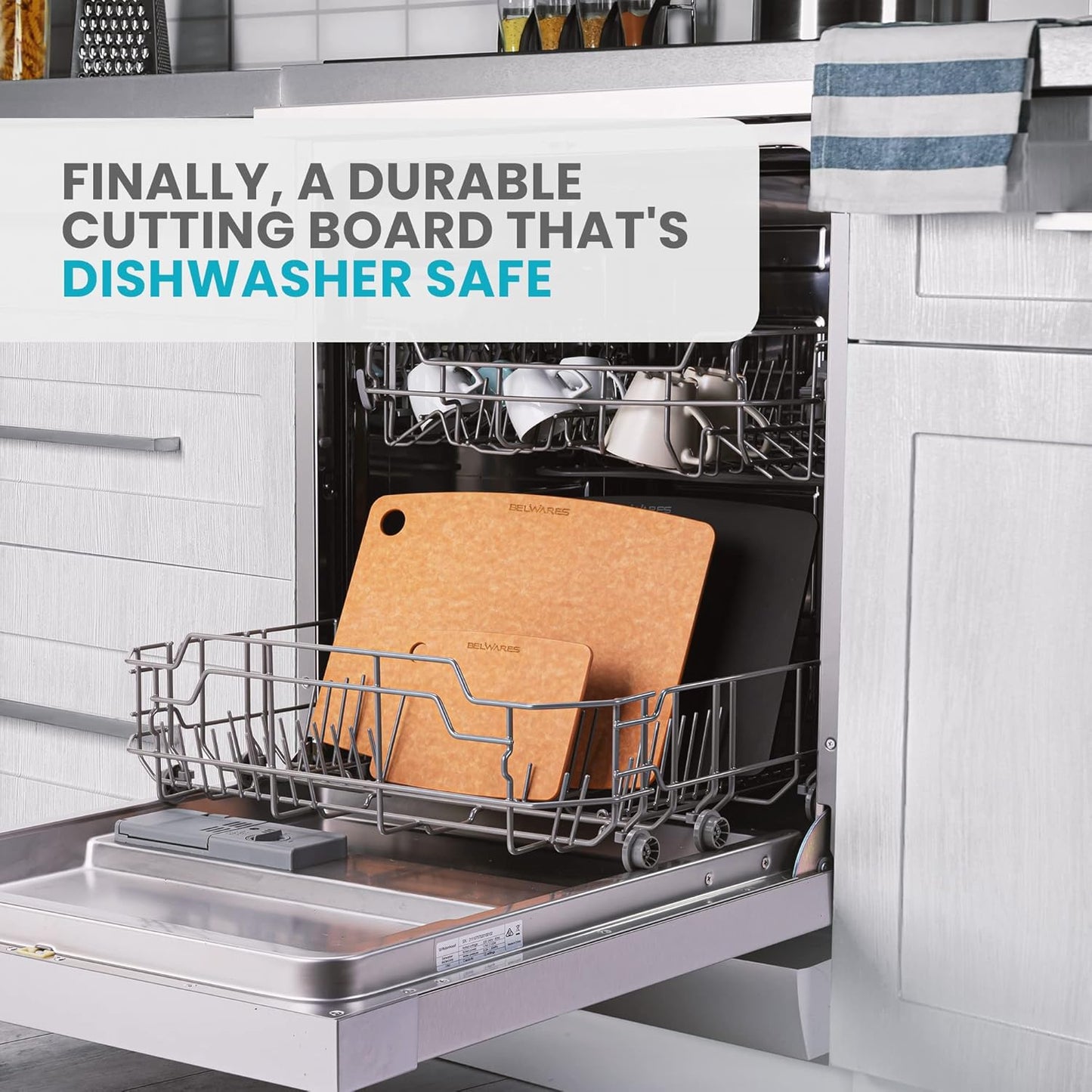 Dishwasher Safe Cutting Board for Kitchen - Large Non Plastic Wood Composite Cutting Board, Thin Lightweight Wood Fiber Chopping Board, Heat Resistant up to 350°F, Knife Friendly, 14.5 x 11.25 Inch