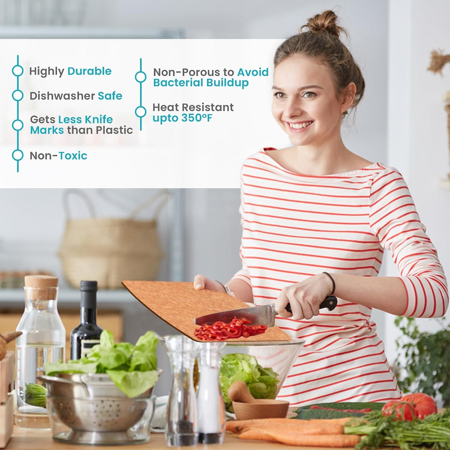 Dishwasher Safe Cutting Board for Kitchen - Large Non Plastic Wood Composite Cutting Board, Thin Lightweight Wood Fiber Chopping Board, Heat Resistant up to 350°F, Knife Friendly, 14.5 x 11.25 Inch
