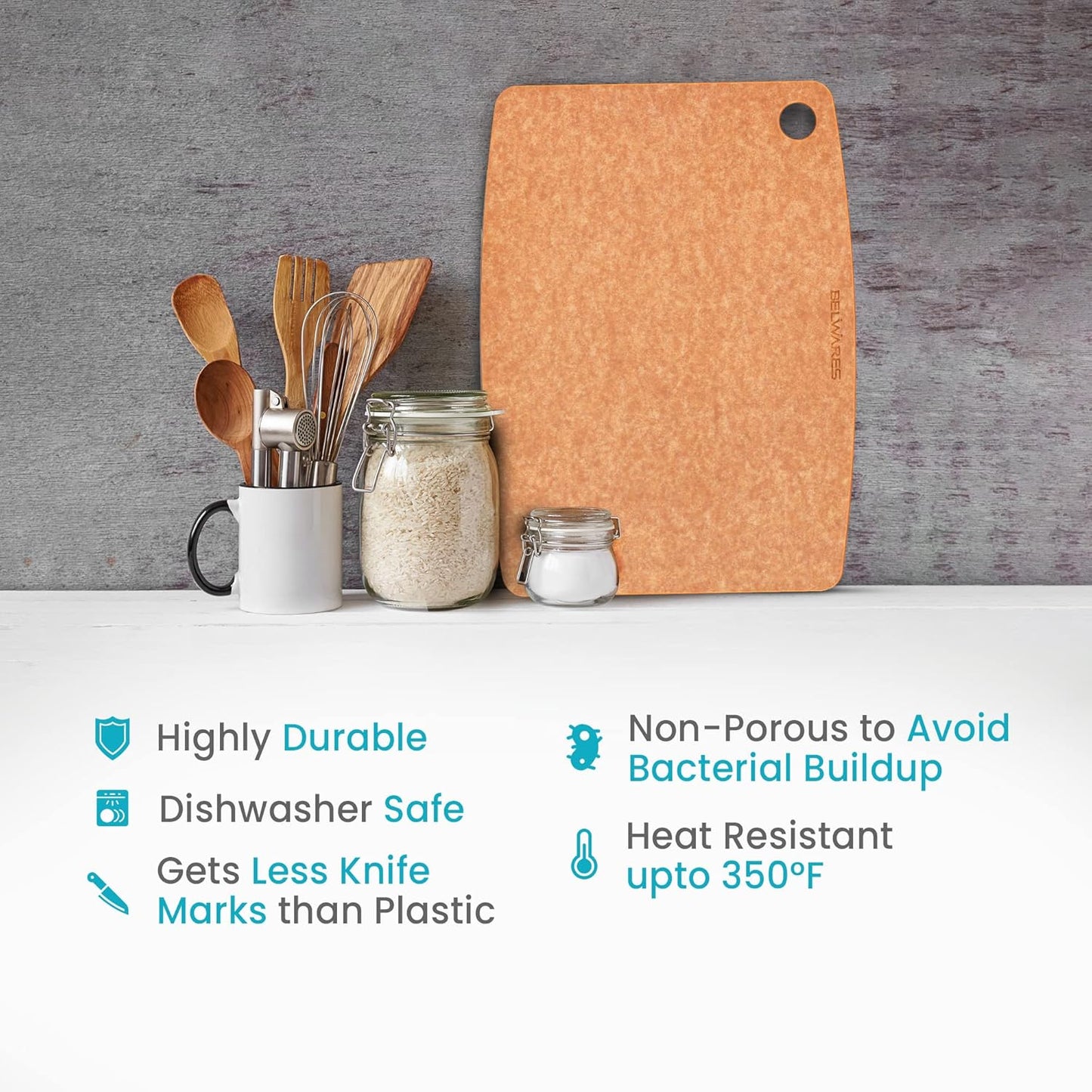 Dishwasher Safe Cutting Board for Kitchen - Large Non Plastic Wood Composite Cutting Board, Thin Lightweight Wood Fiber Chopping Board, Heat Resistant up to 350°F, Knife Friendly, 14.5 x 11.25 Inch