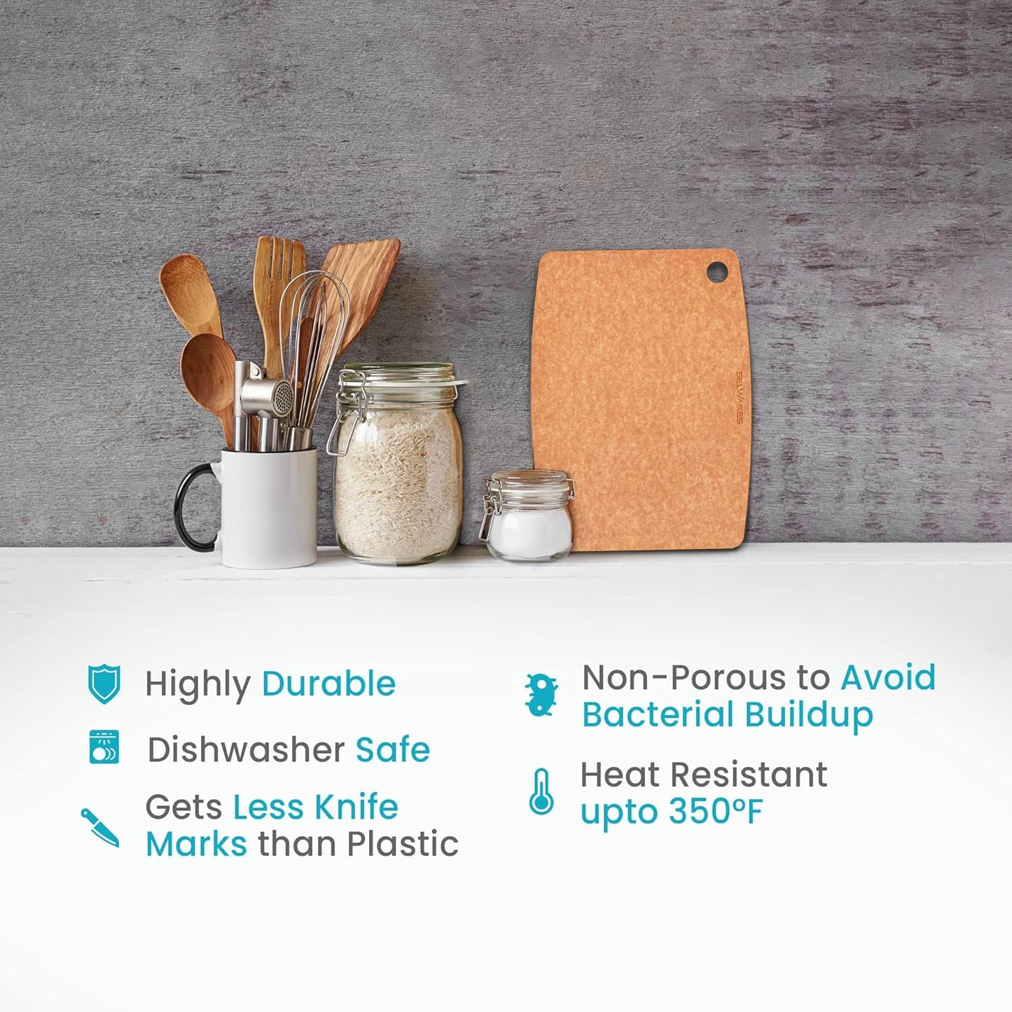 Dishwasher Safe Cutting Board for Kitchen - Large Non Plastic Wood Composite Cutting Board, Thin Lightweight Wood Fiber Chopping Board, Heat Resistant up to 350°F, Knife Friendly, 14.5 x 11.25 Inch