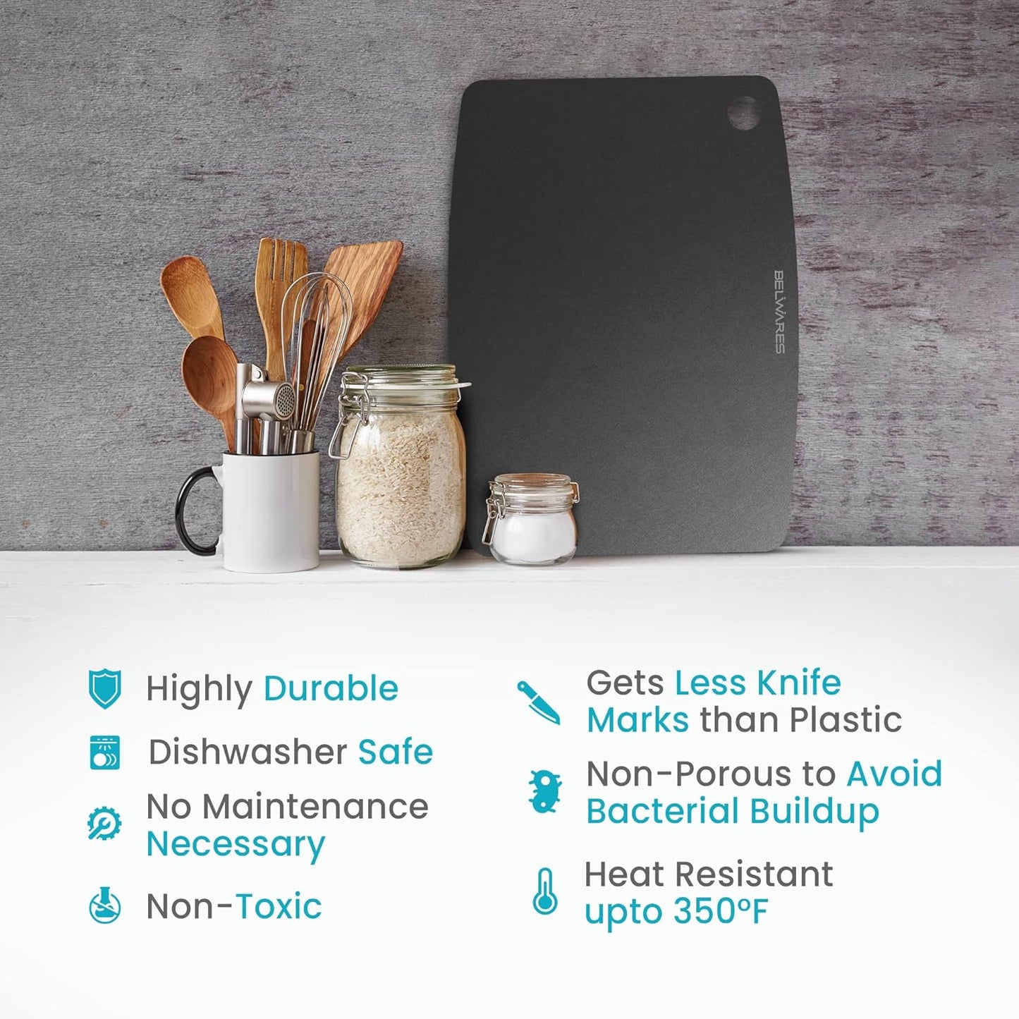 Dishwasher Safe Cutting Board for Kitchen - Large Non Plastic Wood Composite Cutting Board, Thin Lightweight Wood Fiber Chopping Board, Heat Resistant up to 350°F, Knife Friendly, 14.5 x 11.25 Inch