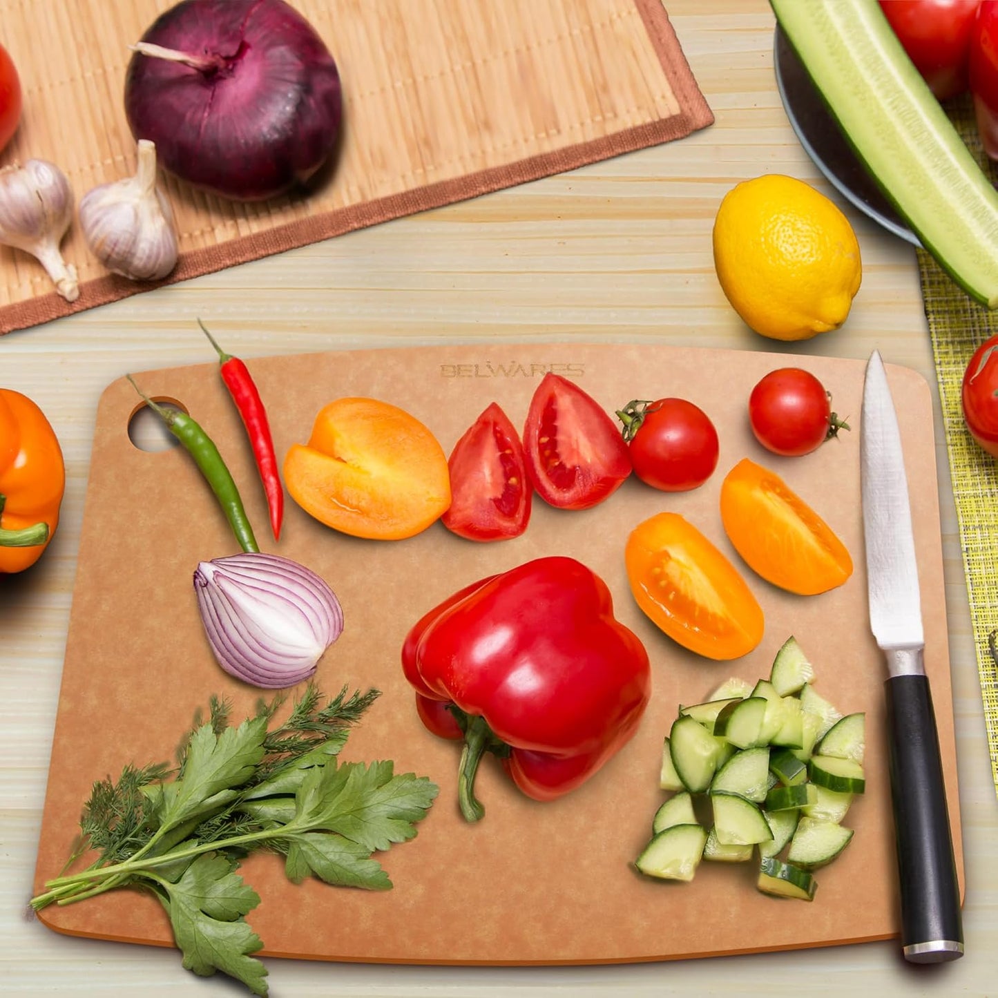 Dishwasher Safe Cutting Board for Kitchen - Large Non Plastic Wood Composite Cutting Board, Thin Lightweight Wood Fiber Chopping Board, Heat Resistant up to 350°F, Knife Friendly, 14.5 x 11.25 Inch