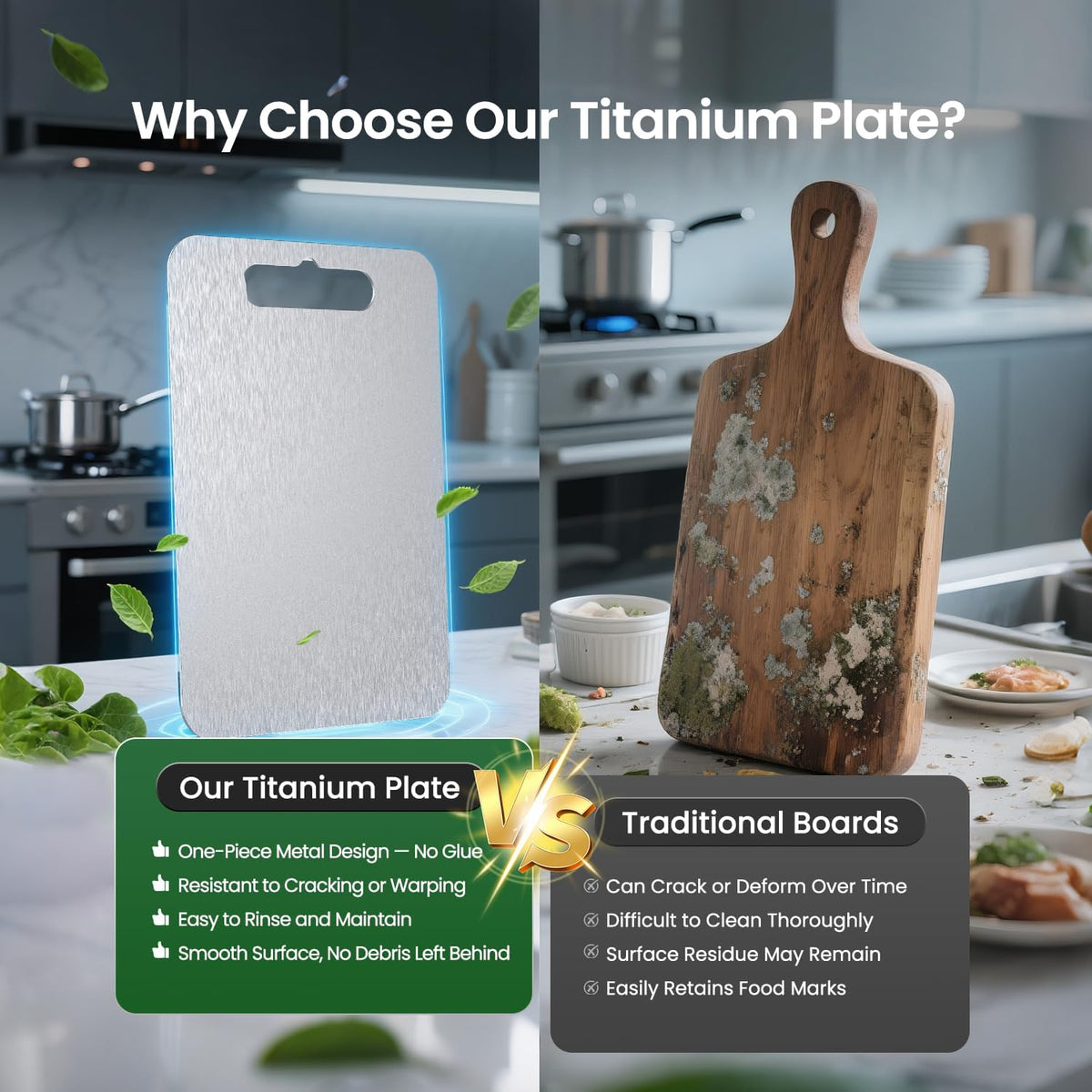 Titanium Cutting Board Set of 3PC, 100% Pure Titanium Kitchen Cutting Board