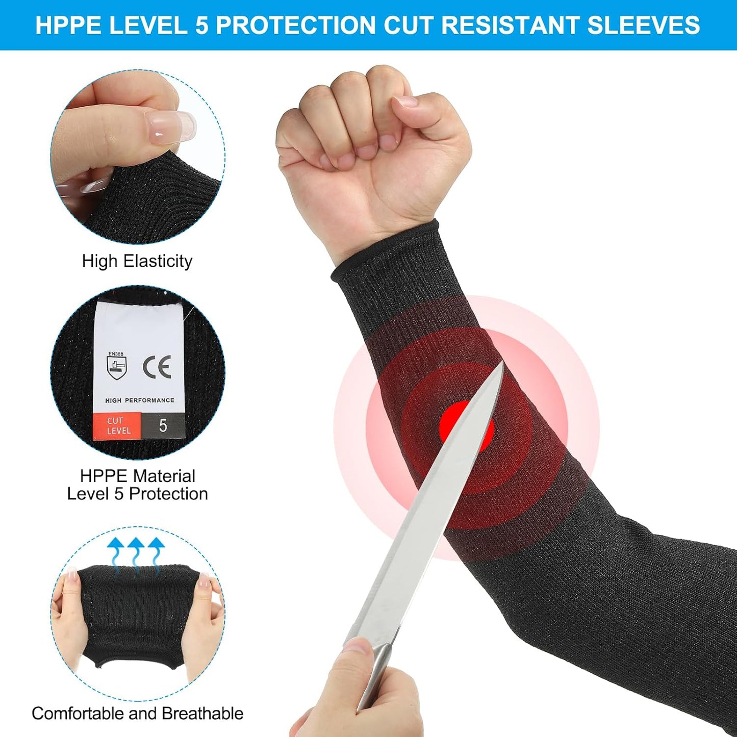 Cut Resistant Sleeve Arm Safety Protectors Sleeves Forearm Sleeve HPPE Level 5 Protection