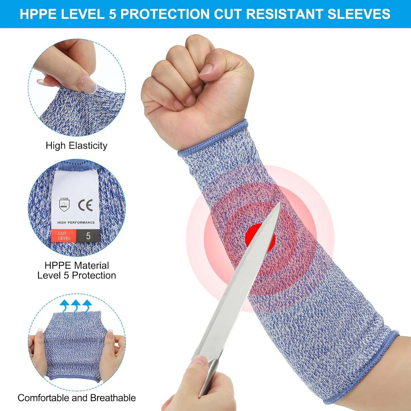 Cut Resistant Sleeve Arm Safety Protectors Sleeves Forearm Sleeve HPPE Level 5 Protection