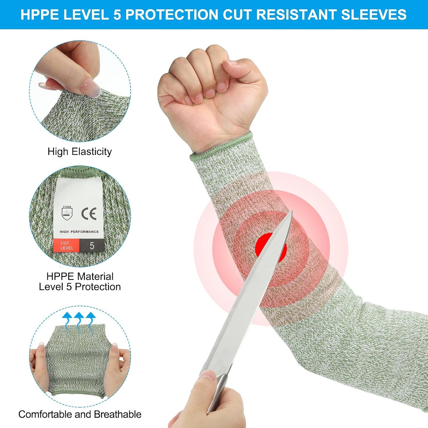 Cut Resistant Sleeve Arm Safety Protectors Sleeves Forearm Sleeve HPPE Level 5 Protection