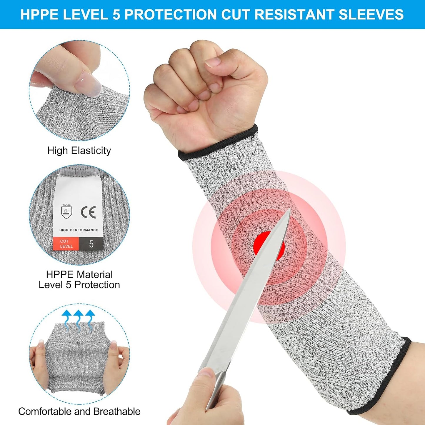 Cut Resistant Sleeve Arm Safety Protectors Sleeves Forearm Sleeve HPPE Level 5 Protection