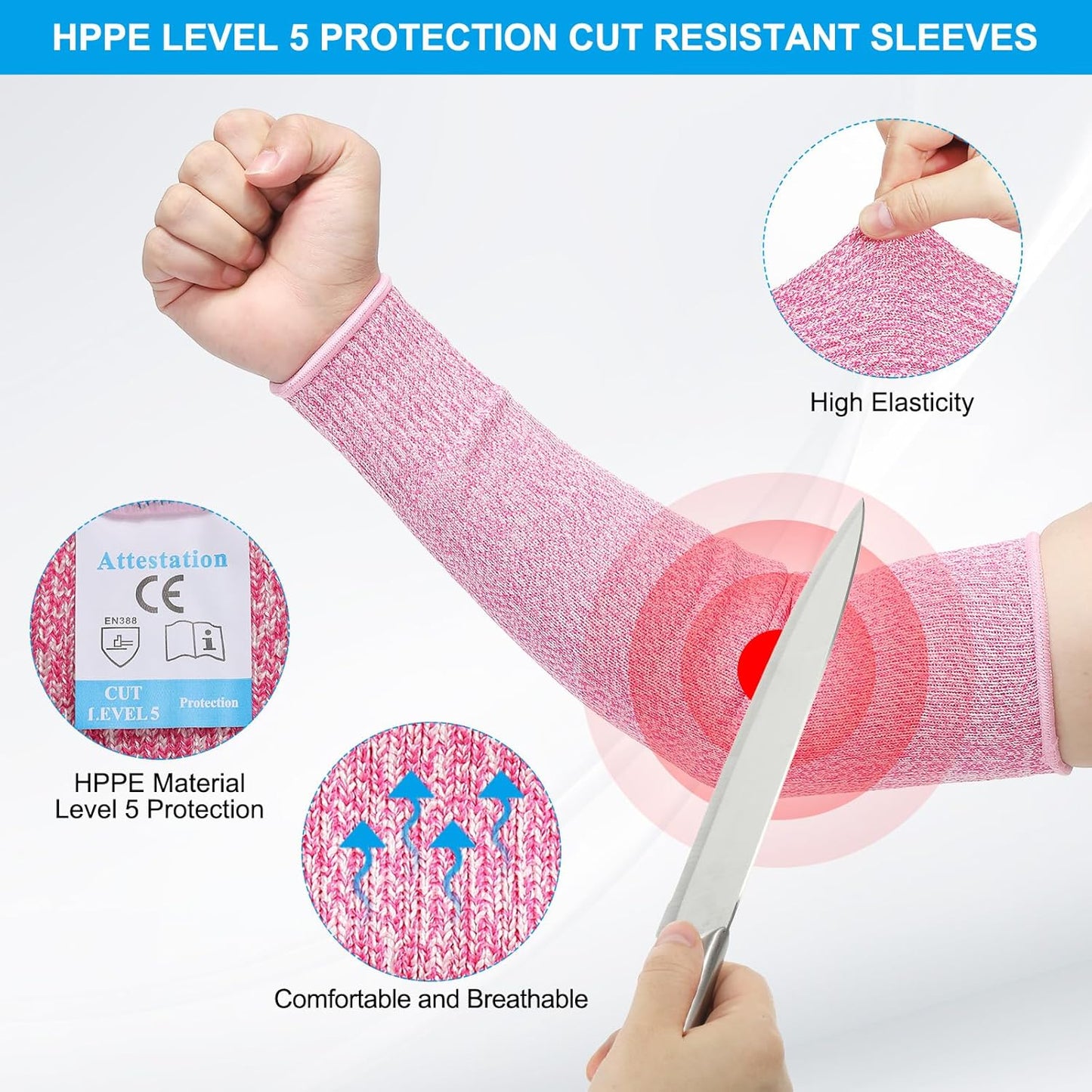 Cut Resistant Sleeve Arm Safety Protectors Sleeves Forearm Sleeve HPPE Level 5 Protection