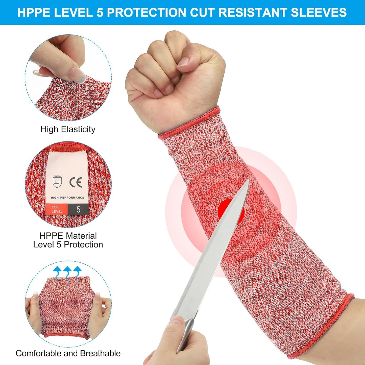 Cut Resistant Sleeve Arm Safety Protectors Sleeves Forearm Sleeve HPPE Level 5 Protection