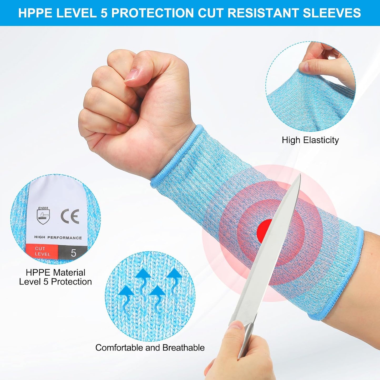 Cut Resistant Sleeve Arm Safety Protectors Sleeves Forearm Sleeve HPPE Level 5 Protection
