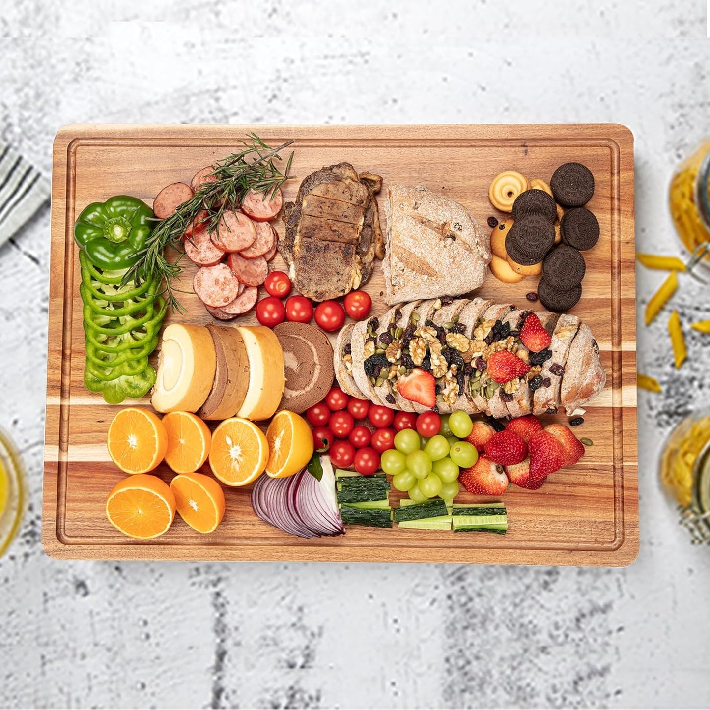20 x 15 In Extra Large Acacia Wood Cutting Board, 1.5" Thick Kitchen Cutting Boards with Handle & Juice Groove, Butcher Block, Wooden Carving Board for Meat and Chopping Vegetables