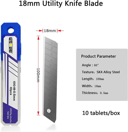18mm Utility Knife Replacement Blades,60 Degree Snap Off SK4 Steel Blades for Retractable Cutting Knives, Hobby, Craft Knife, Box Cutter 20PCS