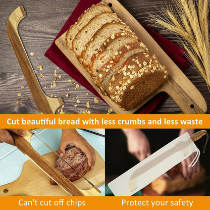 Wooden Bread Bow Cutter Serrated Bagel Cutter Sourdough Bread Slicer Portable Bread Cutting Tool Kitchen Baking Pastry Tool blade length：10.5in