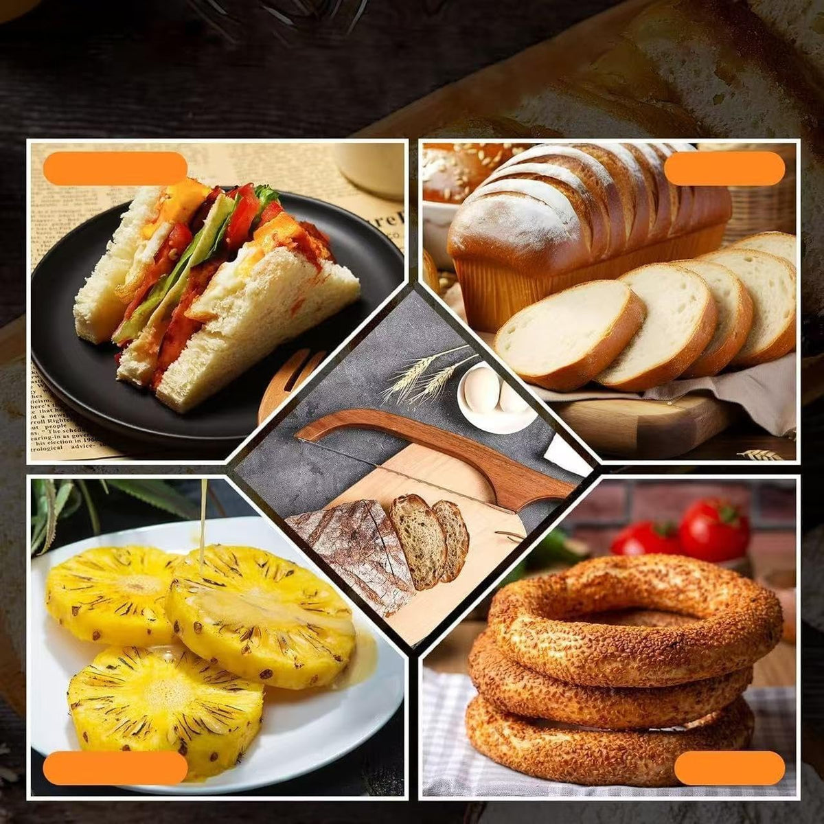 Wooden Bread Bow Cutter Serrated Bagel Cutter Sourdough Bread Slicer Portable Bread Cutting Tool Kitchen Baking Pastry Tool blade length：10.5in
