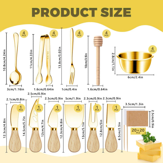 Charcuterie Boards Accessories Gold Charcuterie Utensils Cheese Butter Spreader Knife Set Small Serving Tongs Forks and Spoons Dipping Bowls Honey Dippers Toothpick Flags for Party Platter Making