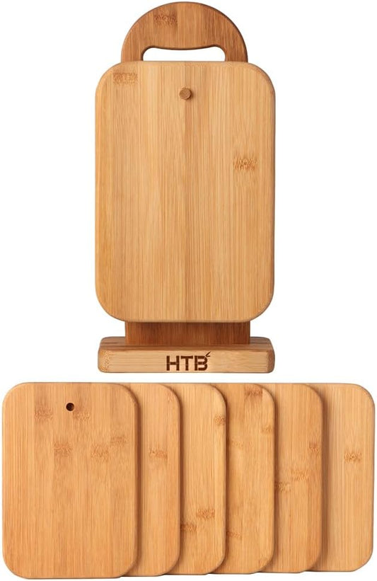 Bamboo Cutting Board Set for Kitchen,Small Cutting Boards with Holder,Serving Boards for Sandwich Cheese Meal Breakfast