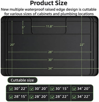 Under Sink Mat for Kitchen Waterproof, 34x22 Inches with Smaller Cut - Flexible Silicone Under Sink Liner, Kitchen Bathroom Cabinet Organizer for Drips Leaks (Grey, 34" L x 22" or Smaller)