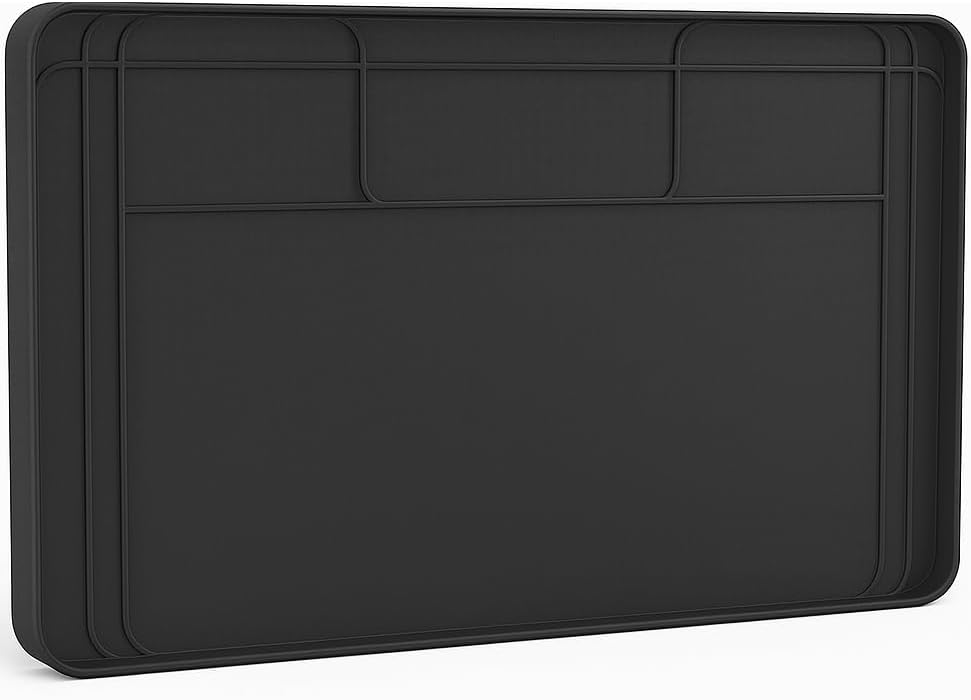 Under Sink Mat for Kitchen Waterproof, 34x22 Inches with Smaller Cut - Flexible Silicone Under Sink Liner, Kitchen Bathroom Cabinet Organizer for Drips Leaks (Grey, 34" L x 22" or Smaller)
