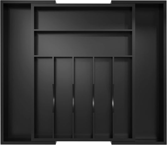 Utensil Organizer Silverware Drawer Organizer - Bamboo Expandable Cutlery Tray with Dividers for Utensil Holder Office Storage Makeup Desk Drawer Tool Organization W13.5"-19.5" x L17.5" x H2.5"(Black) | Expandable