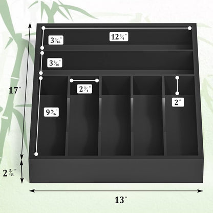 Utensil Organizer Silverware Drawer Organizer - Bamboo Expandable Cutlery Tray with Dividers for Utensil Holder Office Storage Makeup Desk Drawer Tool Organization W13.5"-19.5" x L17.5" x H2.5"(Black) | Expandable