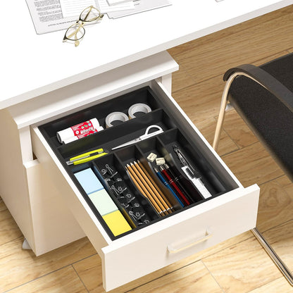 Utensil Organizer Silverware Drawer Organizer - Bamboo Expandable Cutlery Tray with Dividers for Utensil Holder Office Storage Makeup Desk Drawer Tool Organization W13.5"-19.5" x L17.5" x H2.5"(Black) | Expandable