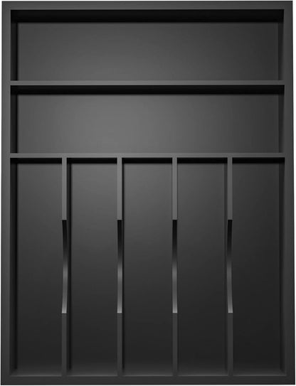 Utensil Organizer Silverware Drawer Organizer - Bamboo Expandable Cutlery Tray with Dividers for Utensil Holder Office Storage Makeup Desk Drawer Tool Organization W13.5"-19.5" x L17.5" x H2.5"(Black) | Expandable