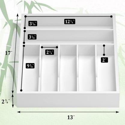 Utensil Organizer Silverware Drawer Organizer - Bamboo Expandable Cutlery Tray with Dividers for Utensil Holder Office Storage Makeup Desk Drawer Tool Organization W13.5"-19.5" x L17.5" x H2.5"(Black) | Expandable