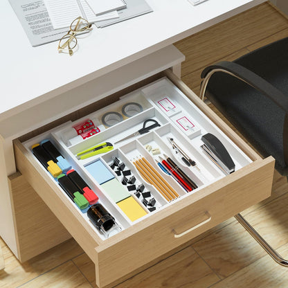 Utensil Organizer Silverware Drawer Organizer - Bamboo Expandable Cutlery Tray with Dividers for Utensil Holder Office Storage Makeup Desk Drawer Tool Organization W13.5"-19.5" x L17.5" x H2.5"(Black) | Expandable