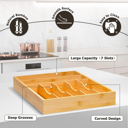 Utensil Organizer Silverware Drawer Organizer - Bamboo Expandable Cutlery Tray with Dividers for Utensil Holder Office Storage Makeup Desk Drawer Tool Organization W13.5"-19.5" x L17.5" x H2.5"(Black) | Expandable
