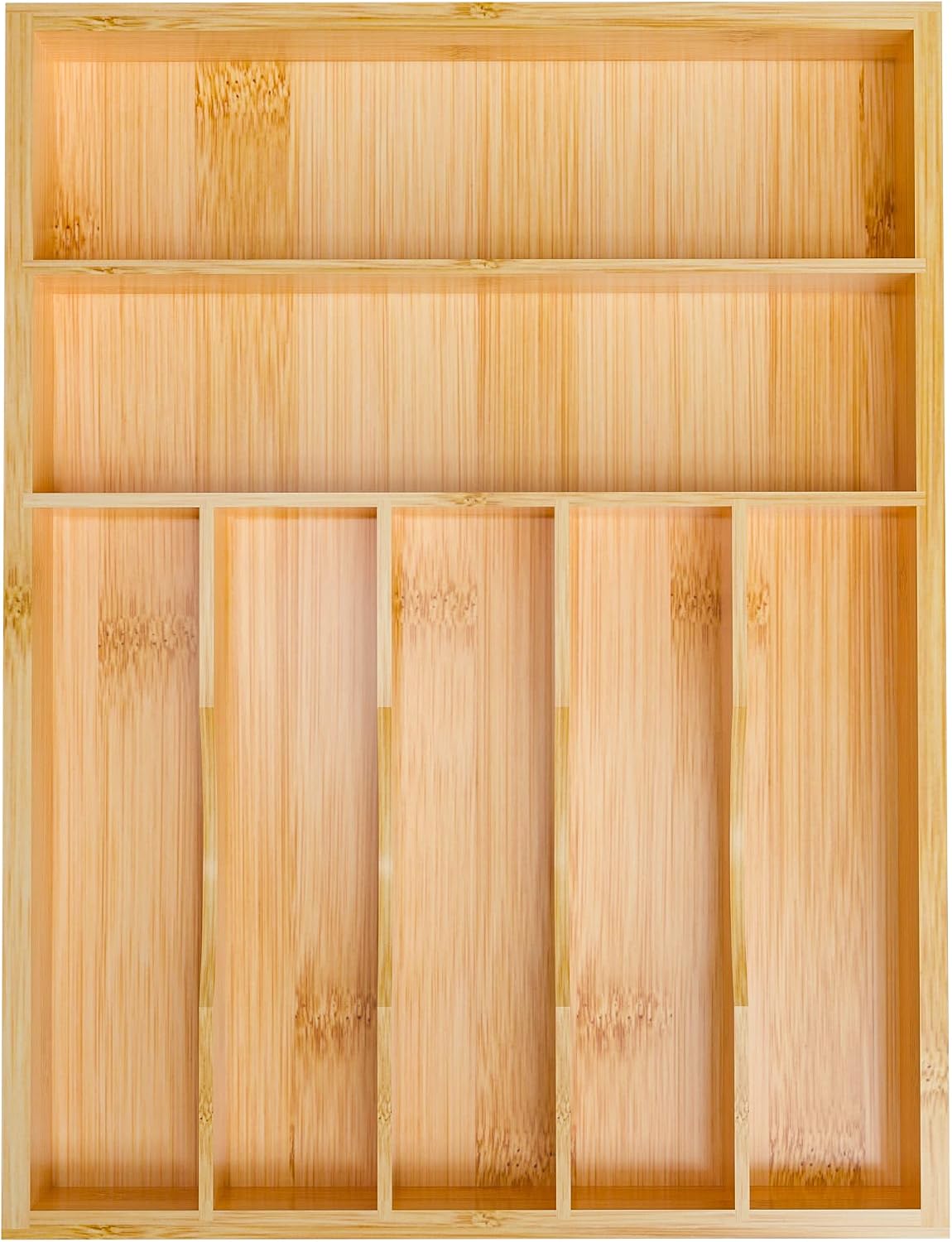 Utensil Organizer Silverware Drawer Organizer - Bamboo Expandable Cutlery Tray with Dividers for Utensil Holder Office Storage Makeup Desk Drawer Tool Organization W13.5"-19.5" x L17.5" x H2.5"(Black) | Expandable
