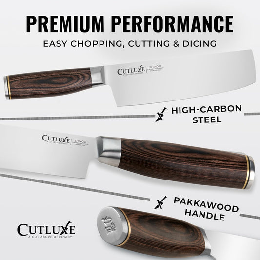 Nakiri Knife, 7" Japanese Meat & Vegetable Knife for Chopping | Ultra Sharp High Carbon Stainless Steel, Full Tang Pakkawood Handle – Shinobi Series