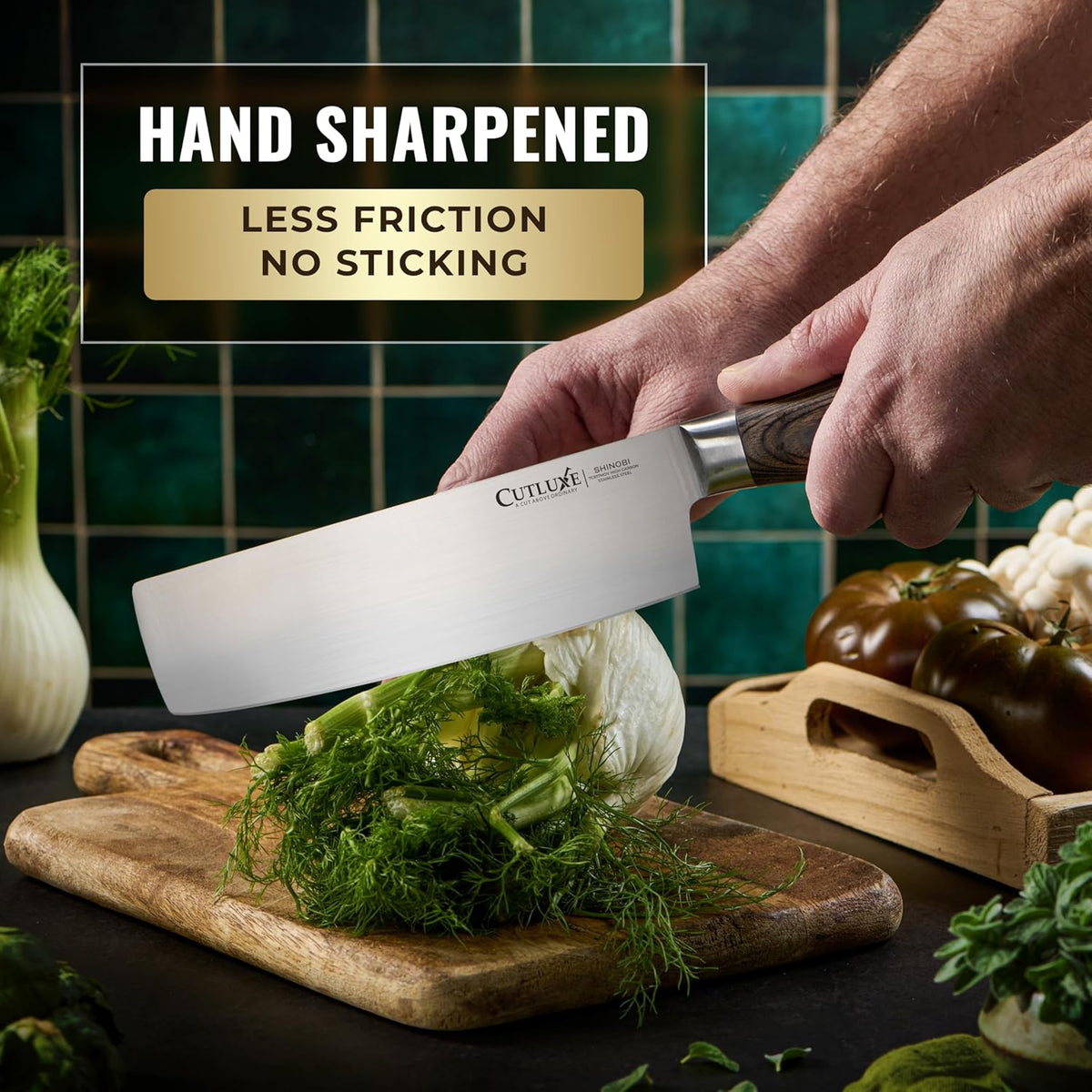 Nakiri Knife, 7" Japanese Meat & Vegetable Knife for Chopping | Ultra Sharp High Carbon Stainless Steel, Full Tang Pakkawood Handle – Shinobi Series