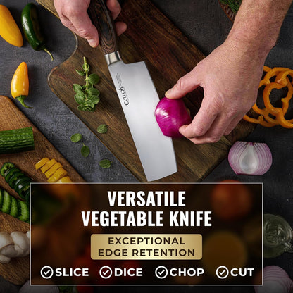 Nakiri Knife, 7" Japanese Meat & Vegetable Knife for Chopping | Ultra Sharp High Carbon Stainless Steel, Full Tang Pakkawood Handle – Shinobi Series