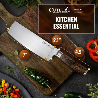Nakiri Knife, 7" Japanese Meat & Vegetable Knife for Chopping | Ultra Sharp High Carbon Stainless Steel, Full Tang Pakkawood Handle – Shinobi Series