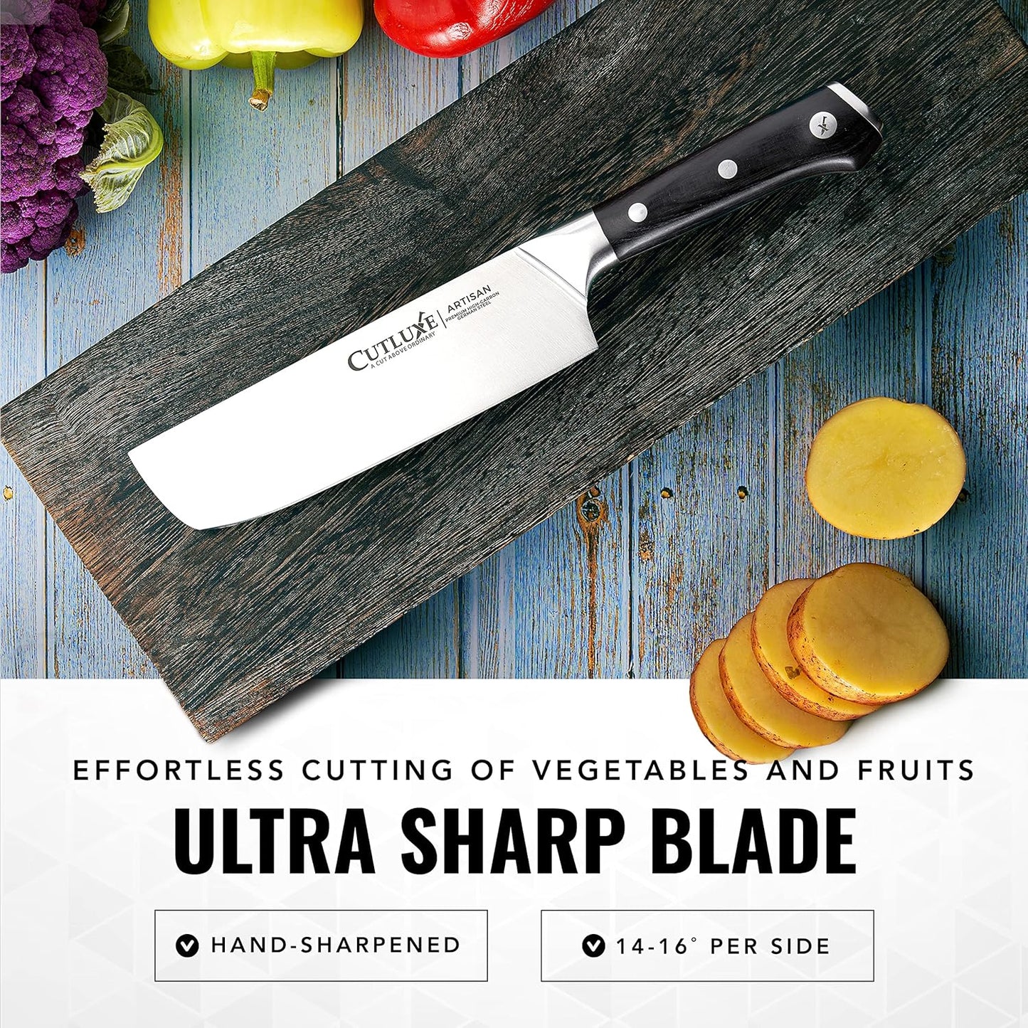 Nakiri Knife, 7" Japanese Meat & Vegetable Knife for Chopping | Ultra Sharp High Carbon Stainless Steel, Full Tang Pakkawood Handle – Shinobi Series