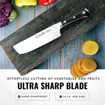 Nakiri Knife, 7" Japanese Meat & Vegetable Knife for Chopping | Ultra Sharp High Carbon Stainless Steel, Full Tang Pakkawood Handle – Shinobi Series