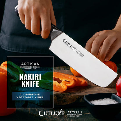Nakiri Knife, 7" Japanese Meat & Vegetable Knife for Chopping | Ultra Sharp High Carbon Stainless Steel, Full Tang Pakkawood Handle – Shinobi Series