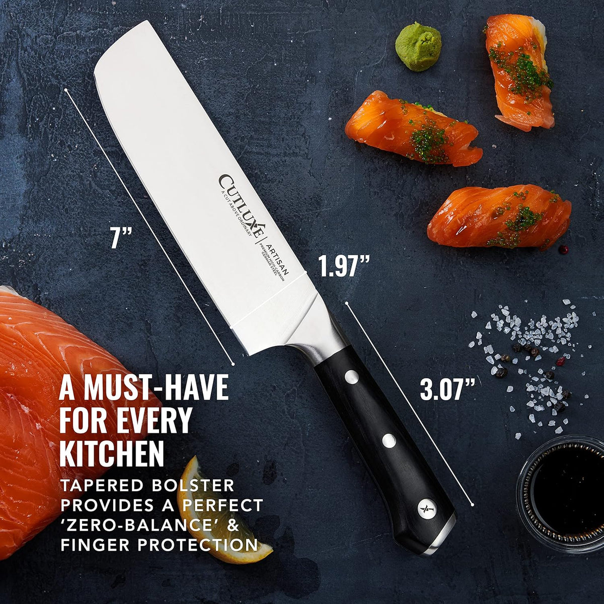 Nakiri Knife, 7" Japanese Meat & Vegetable Knife for Chopping | Ultra Sharp High Carbon Stainless Steel, Full Tang Pakkawood Handle – Shinobi Series
