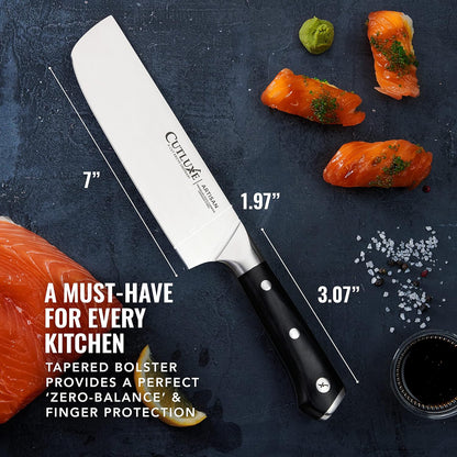 Nakiri Knife, 7" Japanese Meat & Vegetable Knife for Chopping | Ultra Sharp High Carbon Stainless Steel, Full Tang Pakkawood Handle – Shinobi Series