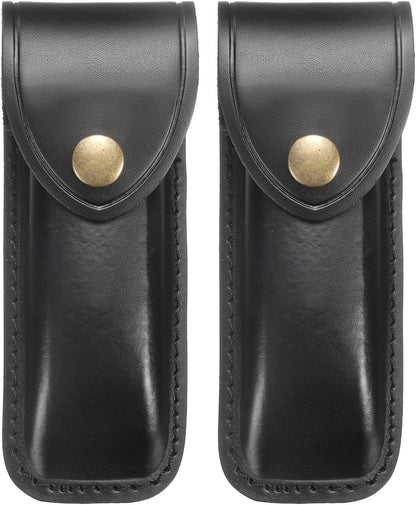 2pcs Leather Knife Sheath 5.71" Leather Pocket Knife Sheath with Hole for Folding Knife Camping Hunting Outdoors, Black