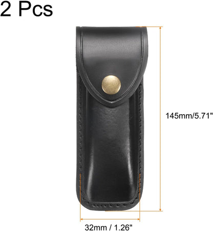 2pcs Leather Knife Sheath 5.71" Leather Pocket Knife Sheath with Hole for Folding Knife Camping Hunting Outdoors, Black