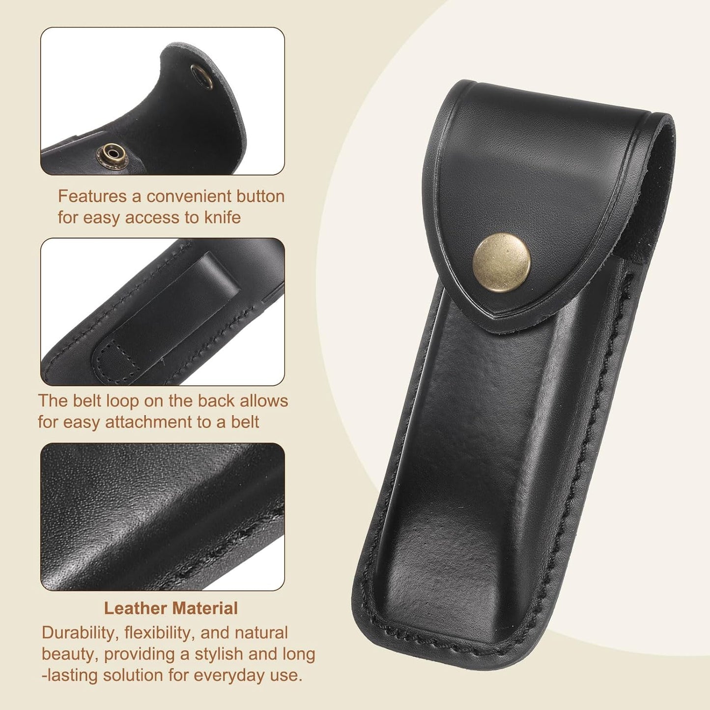 2pcs Leather Knife Sheath 5.71" Leather Pocket Knife Sheath with Hole for Folding Knife Camping Hunting Outdoors, Black