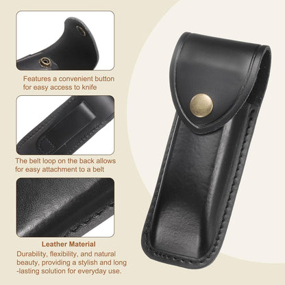2pcs Leather Knife Sheath 5.71" Leather Pocket Knife Sheath with Hole for Folding Knife Camping Hunting Outdoors, Black
